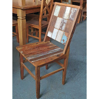 Cadeira Patchwork Rústica Ripada com Tinta em Madeira -10105