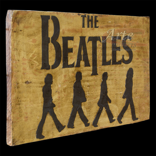 Placa "Beatles" Amarela em Madeira - 5238