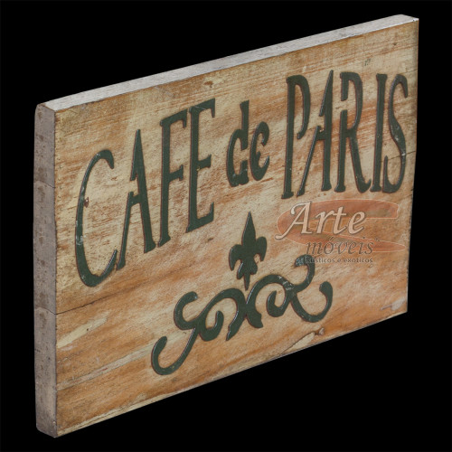 Placa "Café de Paris" Branca em Madeira - 5223