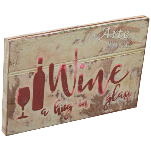 Placa "Wine a hug in glass" Branca em Madeira - 5226
