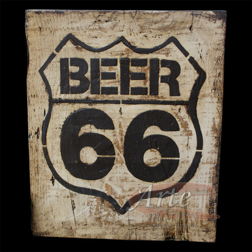 Placa "Beer 66" Grande em Madeira - 5228
