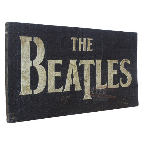 Placa "The Beatles" Preta em Madeira - 5246