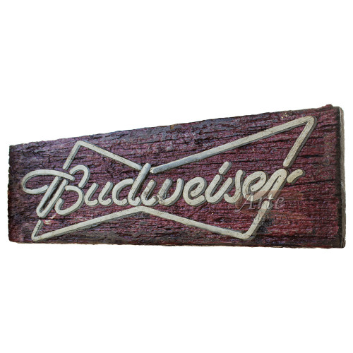 Placa "Budweiser" Vermelha Rústica em Madeira - 5249