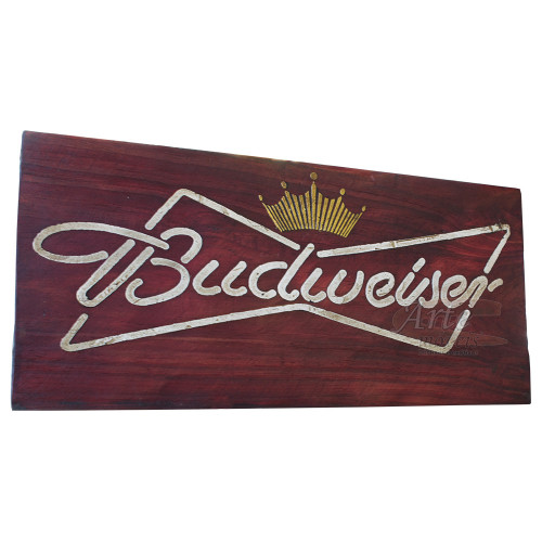 Placa "Budweiser Crown" Vermelha em Madeira - 5250