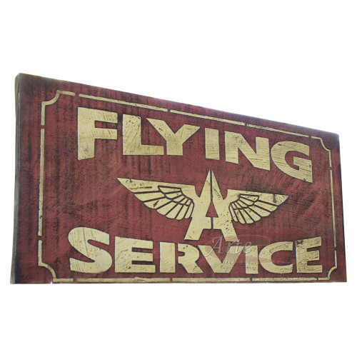 Placa "Flying Service" Vermelha em Madeira - 5251