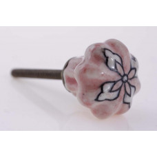 Puxador em Cerâmica Ondulado Rosa Floral - 3159V