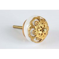 Puxador Redondo com Detalhe Dourado em Cerâmica - 3084V