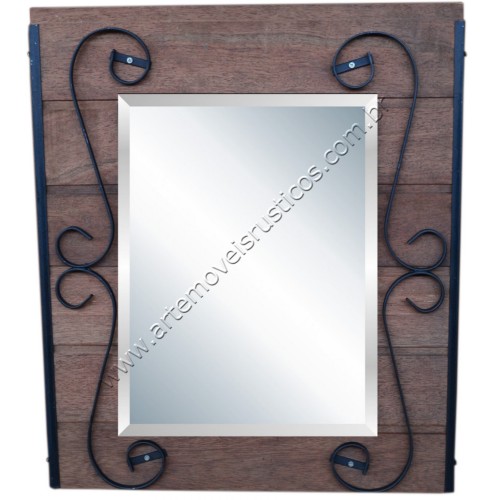 Espelho pequeno de madeira com detalhes em ferro - 3173